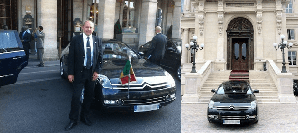 Le chauffeur devant son véhicule lors d'une mission officielle