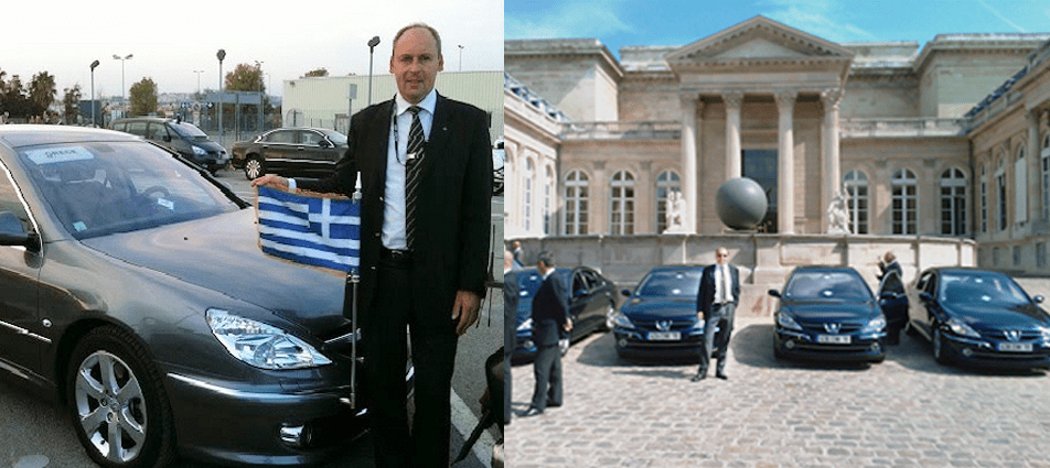 Véhicule officiel devant un bâtiment du ministère
